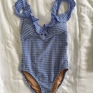 J. Crew Blue Checkered One Piece Swimsuit